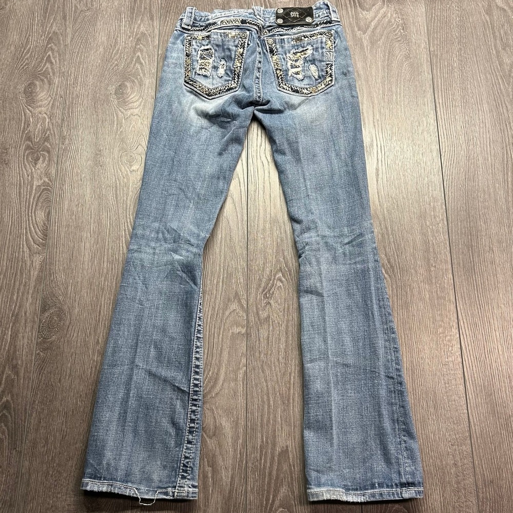 Miss Me Signature Bootcut Jeans 25 Distressed Embellished Y2K Medium Wash Vtg